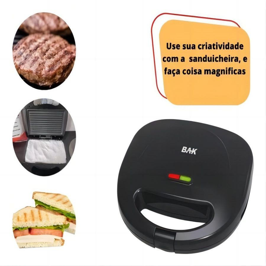 Sanduicheira Elétrica Antiaderente Grill 750w Bak 110V/220V