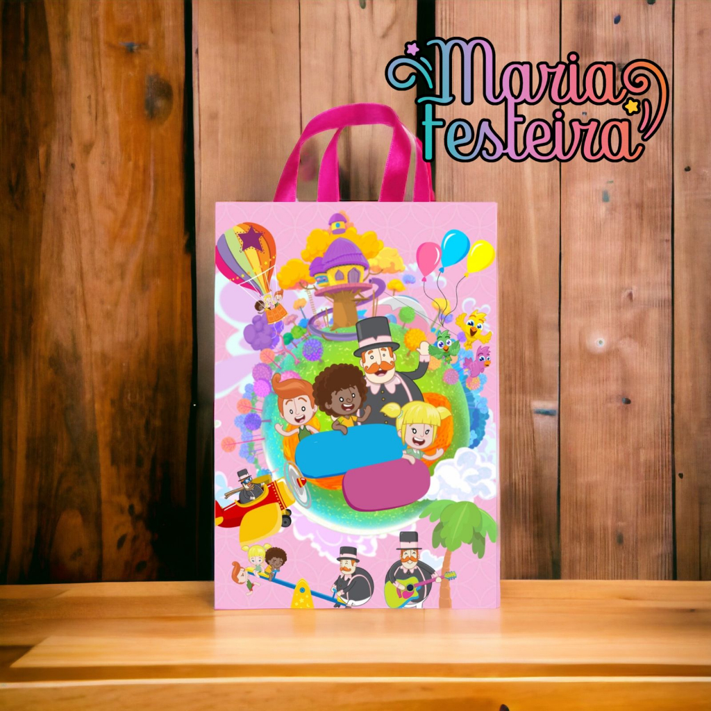 15 Sacolinhas Surpresa Personalizadas Tema Mundo Bita Tamanho 16 cm x 4 cm x 10 cm