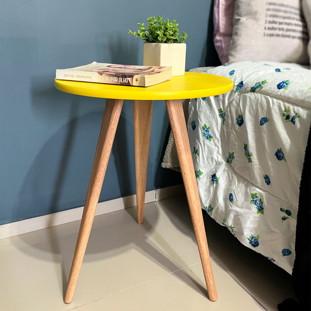 Mesa Mesinha De Cabeceira Canto Cama e Sofá Centro Lateral Redonda Retrô Apoio Sala Quarto Decoração MDF