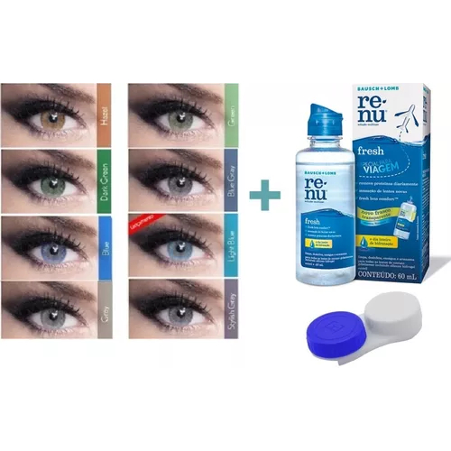 1 Par Lente De Contato Lunare Tri-Kolor Anual com Estojo e Renu em Oferta na Shopee