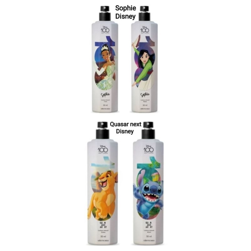 Kit Duo colônias infantis Sophie Disney100 2x50ml ou Duo colônias infantis Quasar Next Disney100 2x50ml O Boticário