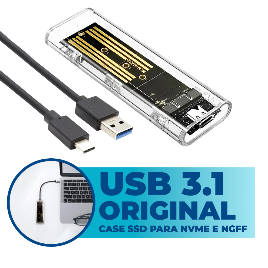 Adaptador Case Ssd M.2 Nvme E Sata E Ngff Rápido Externo Transparente Portátil Notebook Computador e Diversos
