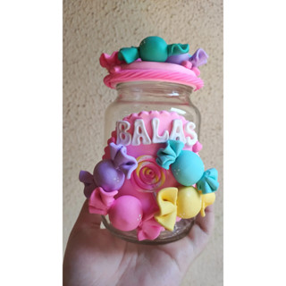 Pote Decorado em Biscuit Balinhas na cor Rosa