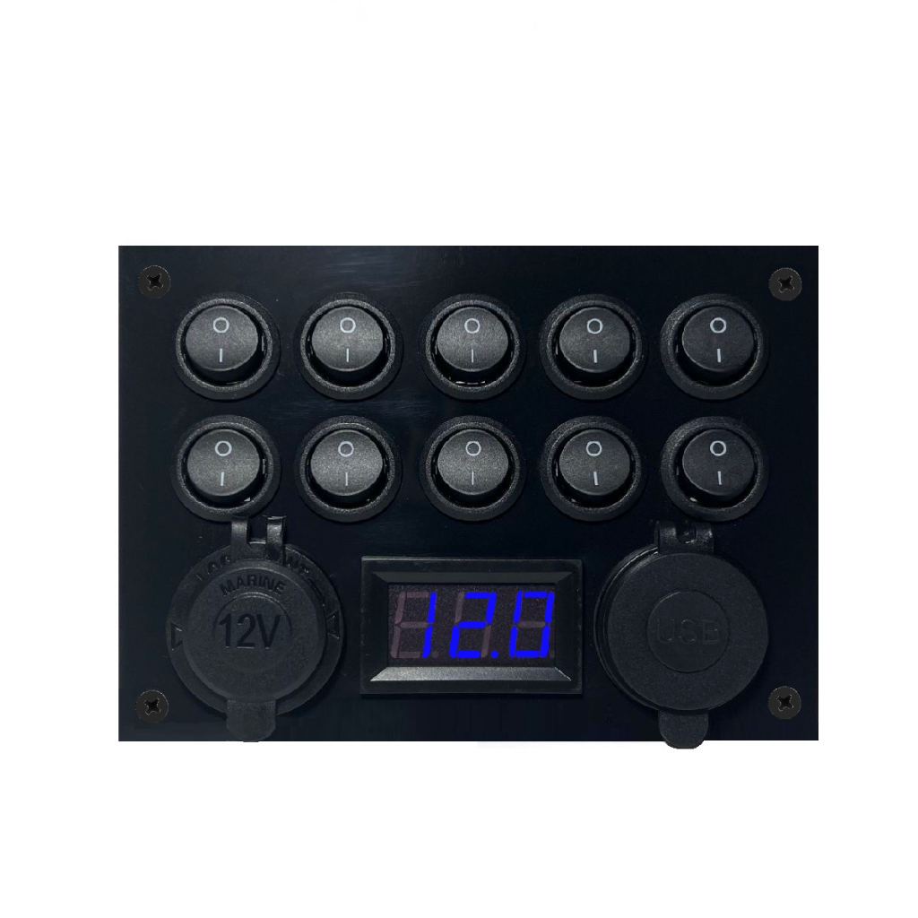 Painel Elétrico 10 Chaves 2 Usb Voltímetro Ônibus Motorhome