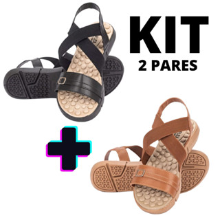 Sandalia Tamanco Cruzado Ortopedico Confortavel Kit 2 Pares Com Salto Anabela Palmilha Reflex Sense Massageadora Para Esporão e Fascite Plantar