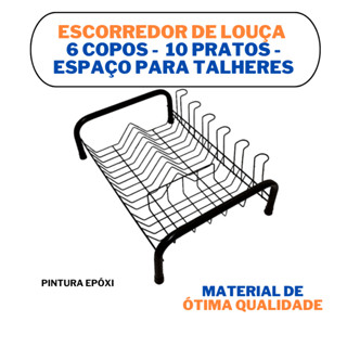Escorredor de Louças para 10 Pratos 6 Copos e Talheres Black Preto Mantenha sua Pia Sempre Arrumada Organização Impecável