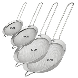Kit 4x Peneira Inox 8/10/12/16cm para Cozinha Drinks Confeitaria Coador de Bebidas Polvilhar Coar e Peneirar Açúcar Farinha