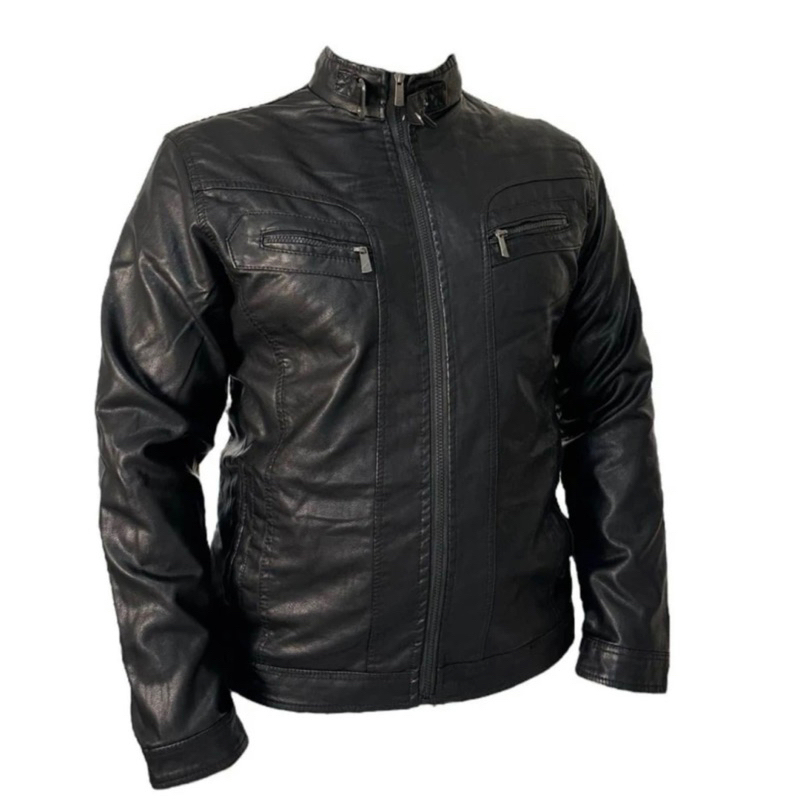 Jaqueta De Couro Masculina Preta Moderna Eleganre Resistente