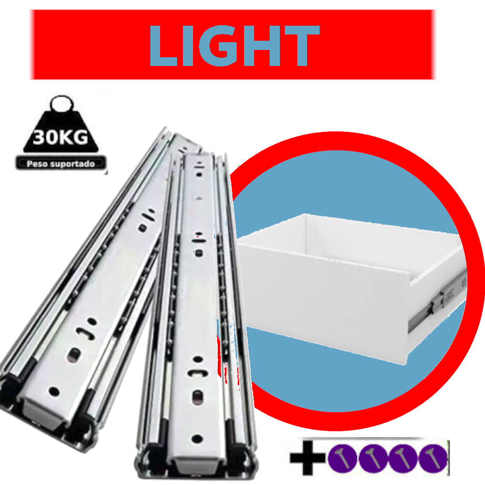 Corrediça telescópica  25CM/30CM/35CM/40CM/45CM/50CM trilho de gaveta LIGHT p/ armário de cozinha e móveis