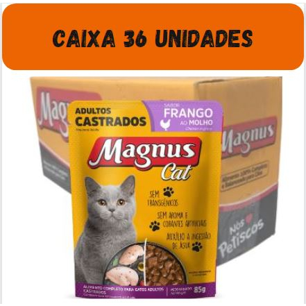 Alimento Úmida Magnus Cat Sachê para Sabor Frango Gatos Caixa 36 unidades