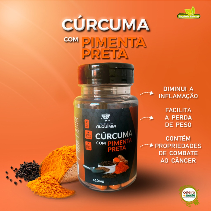 Cúrcuma com Pimenta Preta 500mg - 60 Cap - Perfeita Alquimia