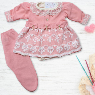 Saida Maternidade Menina Vestido Princesa 3 Peças Recem Nascido