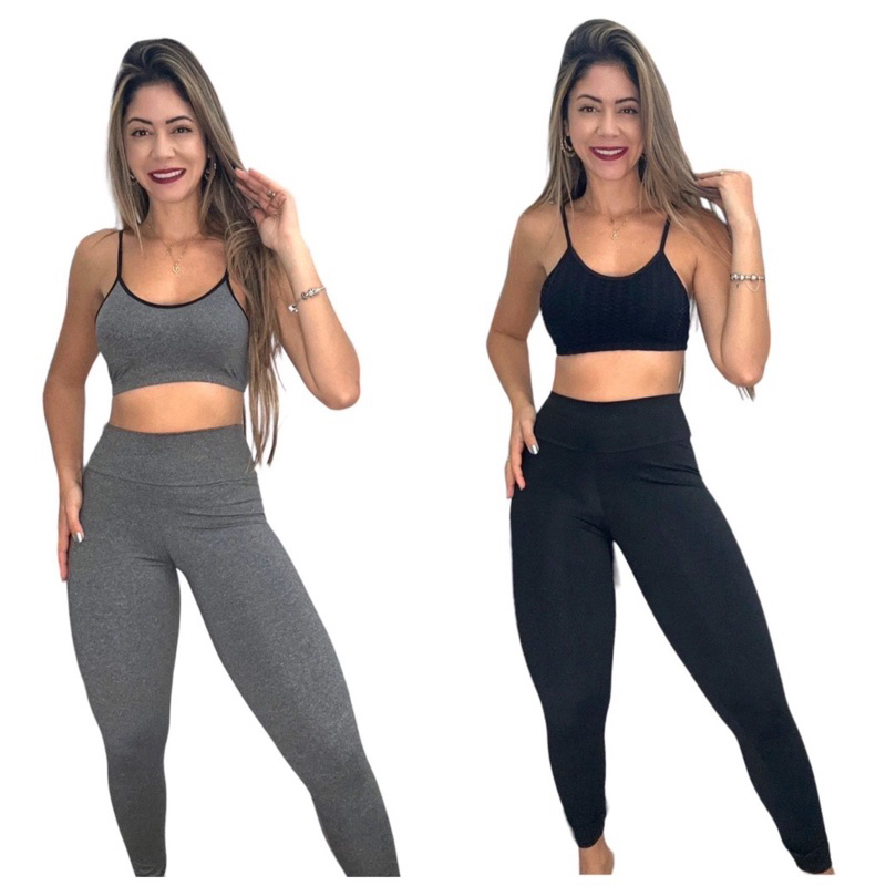 Conjunto Fitness Feminino Top E Calça Legging Bella Básica Academia Ginástica Treino Crosssfit Conforto Alça Fina Adulto