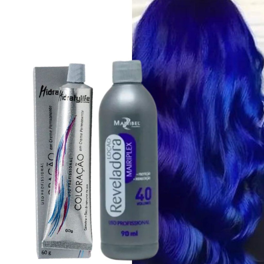 Tinta Coloração Azul Royal Maribel + Oxidante 40 vol 90 ml Cabelos Azuis