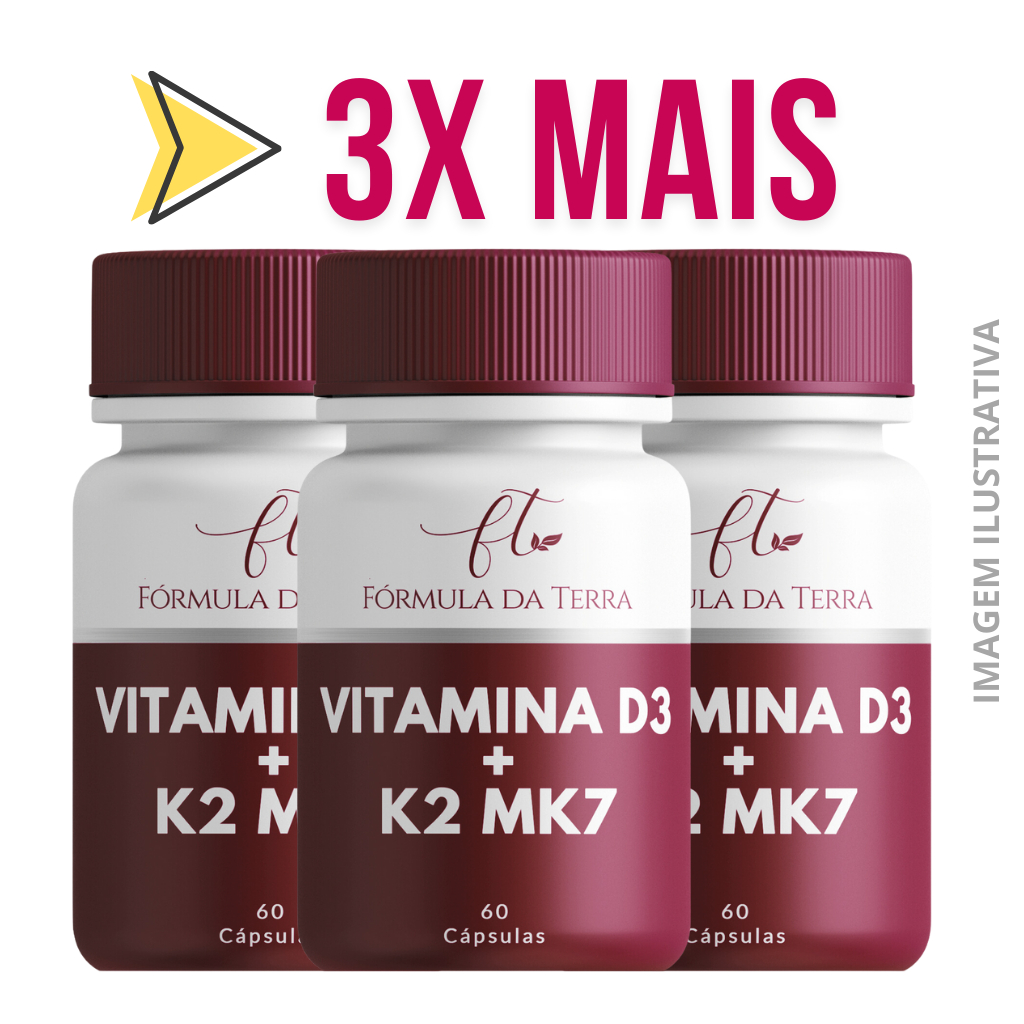 Vitamina D3 10000ui + Vitamina K2 Mk7 100 mcg - Kit com 3 unidades - 60 cápsula cada