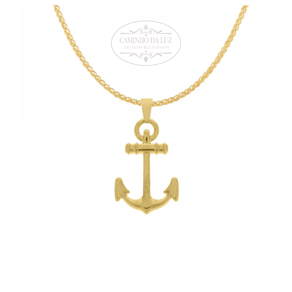 Pingente Ancora Orixá Banhado a Ouro 18k Umbanda Candomblé + Corrente 60 Cm