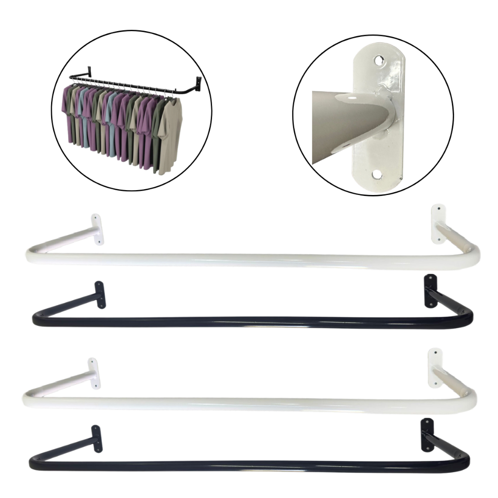 Kit 5 arara de Parede 1 Metro/80cm. Preta / Branca