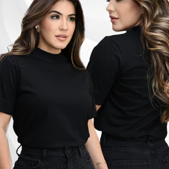 T-SHIRT GOLA ALTA FEMININA MENEGOTTI 100% ALGODÃO