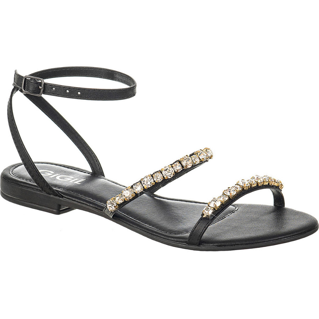 Sandália Feminina Pedrarias Rasteirinha Calce Fácil Strass Brilho Confortável Promoção Gigil - Women Shoes