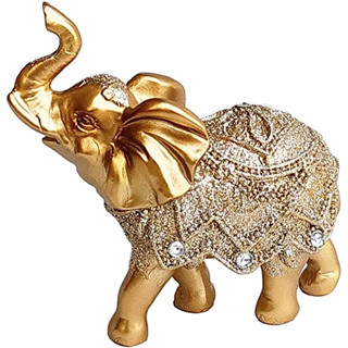 Elefante Decorativo em Resina Indiano Sabedoria Sorte Dourado / Preto / Marrom