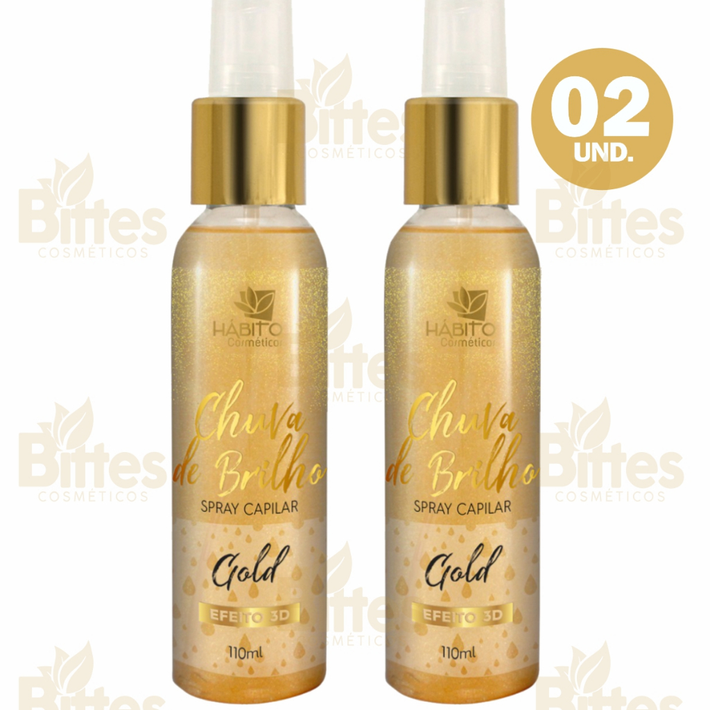 KIT SPRAY CAPILAR GOLD HÁBITO COSMÉTICOS CHUVA DE BRILHO PERFUME CAPILAR FIOS PERFUMADOS