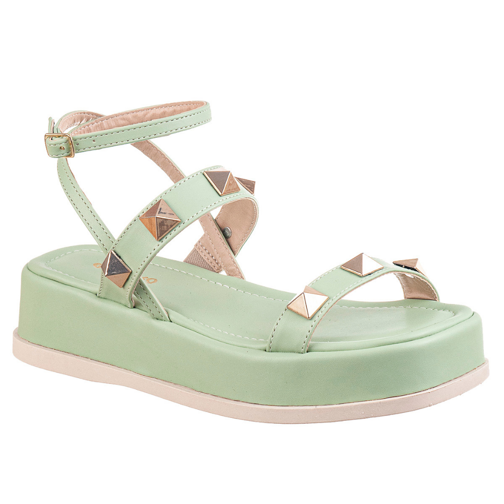 Sandália Papete Salto Tiras Pirâmides Confortável  Chyrrô em Oferta na Shopee