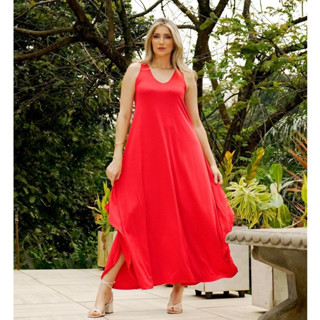 Vestido feminino longo em malha fluída fabricação própria
