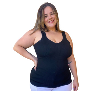 BLUSA PLUS SIZE FEMININA RIBANA CANELADA REGATA ALÇA ELÁSTICO
