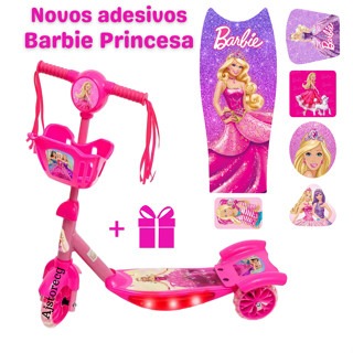Patinete Barbie Princesa Adesivo Lançamento 3 Rodas com cesta + Surpresa Entrega em Todo Brasil