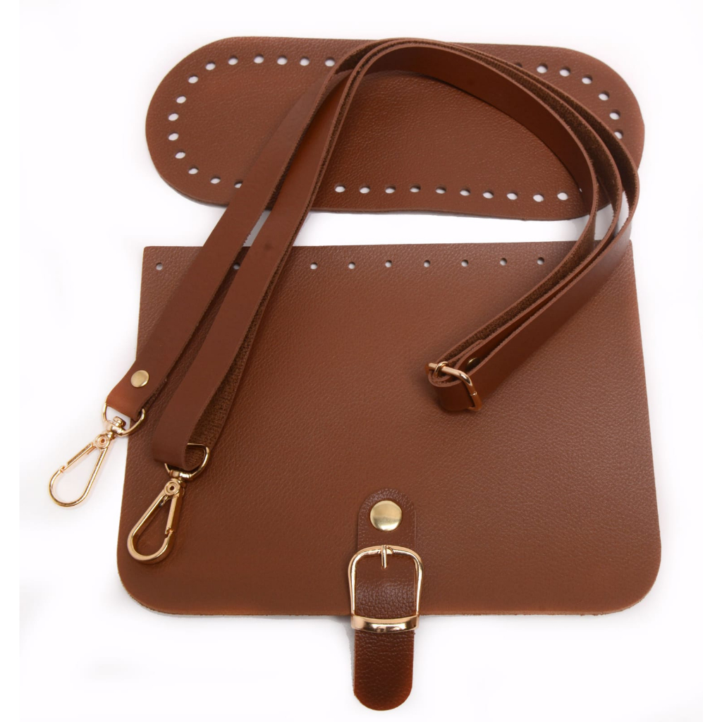 Kit Para Bolsa de Crochê Alça+ Fundo+ Aba em Couro Sintético Kit Para Bolsa de Crochê Alça+ Fundo+ Aba em Couro Sintético