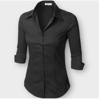 Camisete manga 3/4 preta ou branca camisa social feminina passa fácil.