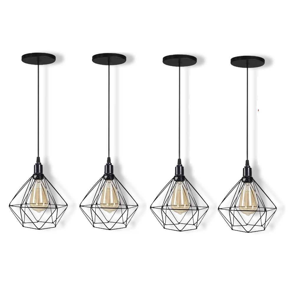 Kit 4 Pendente Diamante Aramado Preto Cabo Regulavel em Oferta na Shopee