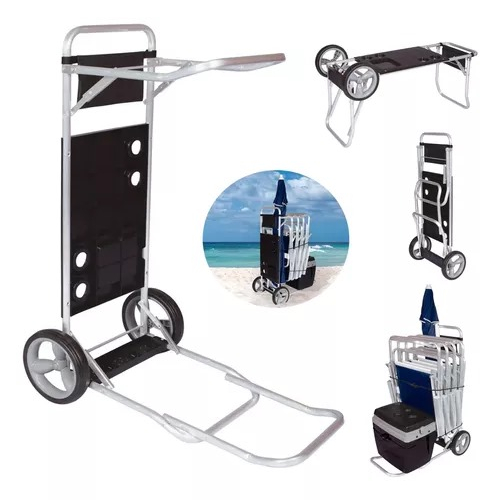Carrinho Praia Mor Alumínio Com Avanço Caixa Térmica para 5 Cadeiras Mesa