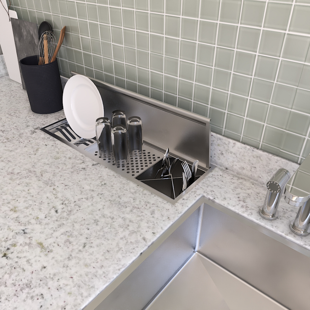 Calha Canal Organizador Cozinha Escorredor Inox 304 Úmida 3 módulos COM OU SEM TAMPO