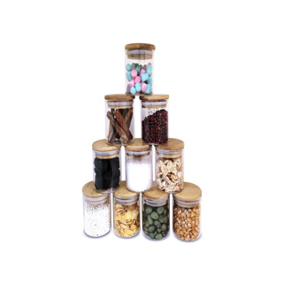 Kit 10 Potes herméticos Vidro para mantimentos 200ml com tampa de Bambu em Oferta na Shopee