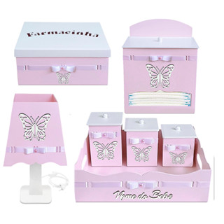Kit bebe em Madeira Tema Borboleta na cor rosa quarto de menina
