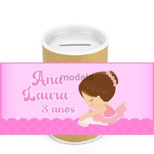 Adesivo para cofrinho 10x6 personalizado Bailarina 01- Papel fotográfico adesivo 180gr (APENAS ARTE E IMPRESSÃO)