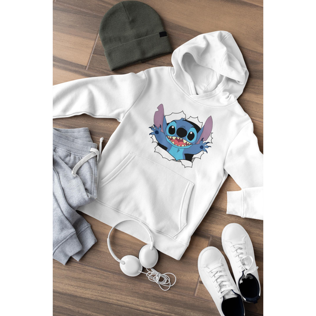 Blusa Moletom Com Bolso e Capuz  Lilo Stitch Desenho Feminino Capuz Com Bolso Anime