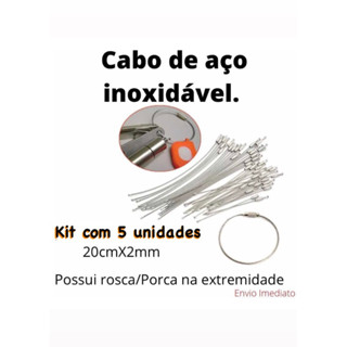 Conjunto com 5 Cabo de aço Chaveiro inoxidável resistente com Rosca.