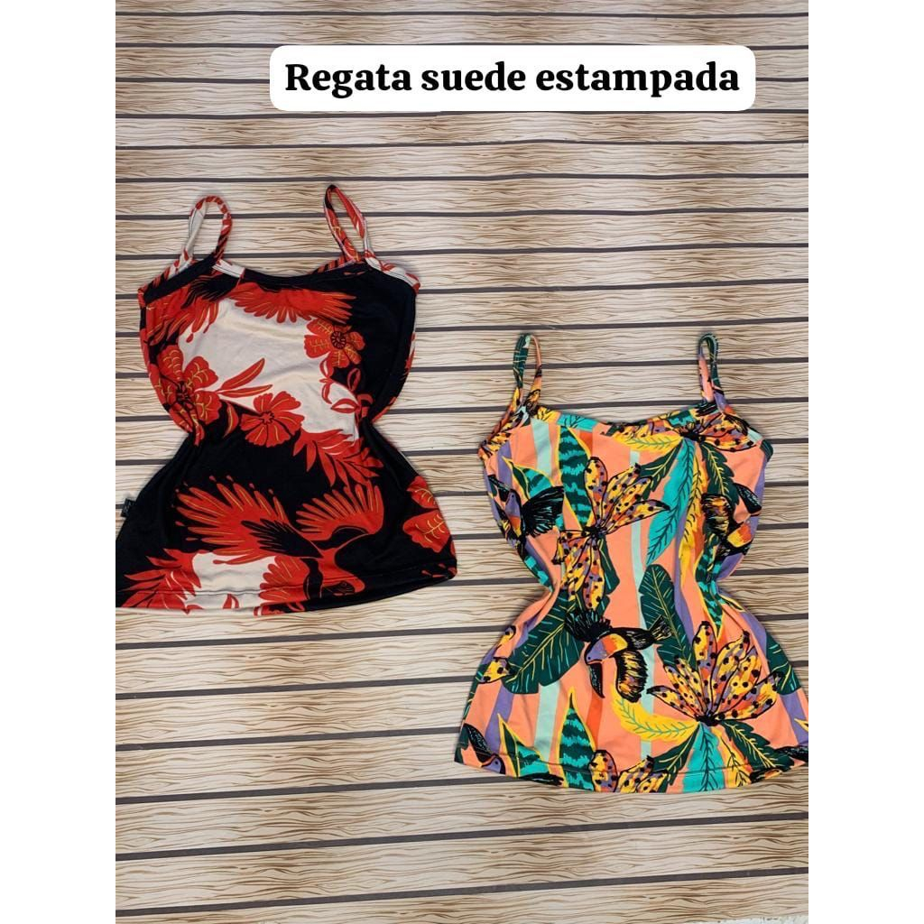 Kit 5 Blusa Feminina Dia a Dia Regata GG Plus Size Alcinha Estampada Em Malha Suede (44 ao 50)