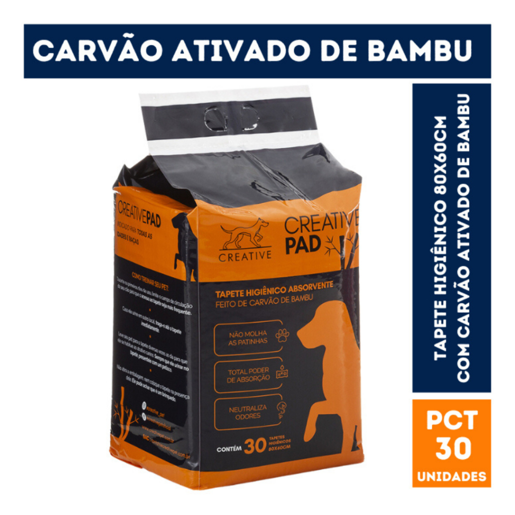 Tapete Higiênico Para Cães Carvão Ativado 60X80 Creativepad 30 Un