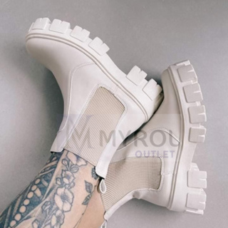 Bota Feminina Casual Elastico Couro Ecologico Chelsea Sola Tratorada Cano Medio Plataforma em Oferta na Shopee
