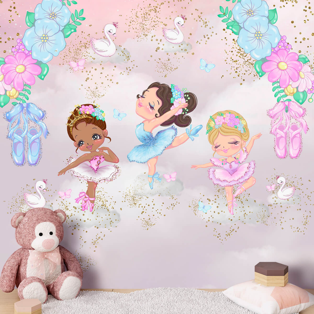 Papel de Parede Personalizado Infantil Bailarinas Charmosas em Oferta na Shopee