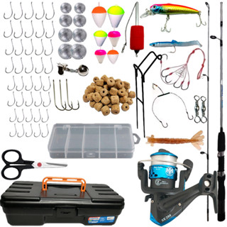 Kit De Pesca Completo Pescaria Vara + Molinete Maleta Isca Pronto Para Uso