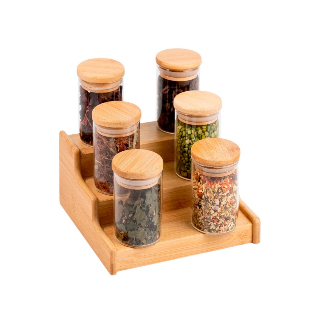 Kit 6 Pote De Vidro Porta Tempero Mantimentos Redondo com tampa de bambu 200ml em Oferta na Shopee
