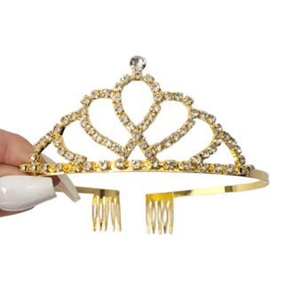 Tiara Noiva Strass Arco De Cabeça Coroa Princesa Daminha Dourada Ou Prateada em Oferta na Shopee