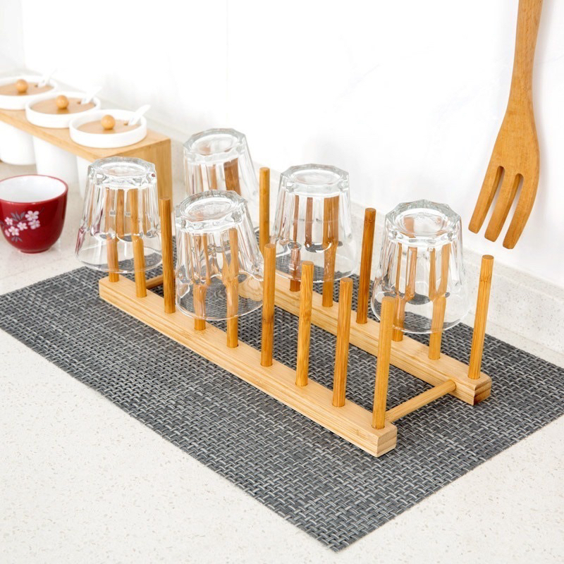 ESCORREDOR DE BAMBÚ ECOLÓGICO NATURAL PARA LOUÇAS PRATOS E COPOS COM 8 DIVISÓRIAS
