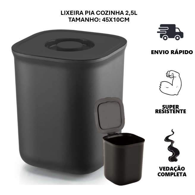 Lixeira Pia Cozinha 2,5l Cesto De Lixo C/ Tampa Esconde Saco em Oferta na Shopee