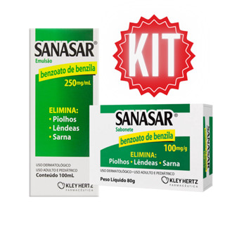 KIT SANASAR EMULSÃO 250MG/ML 100ML E SABONETE 100MG/G 80G PIOLHOS LÊNDEAS SARNA
