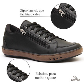 Sapatenis Casual Masculino Couro Sola Bicolor Anti Stress Com Ziper na Lateral Confort Calce Facil Esporte Fino